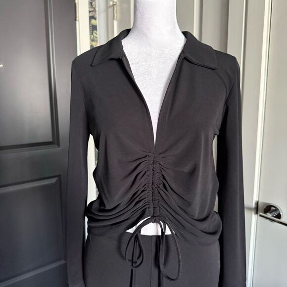 Zara Black Stretch Matching Set With Long Sleeve Blouse and Coord Pants Size M - Picture 2 of 6